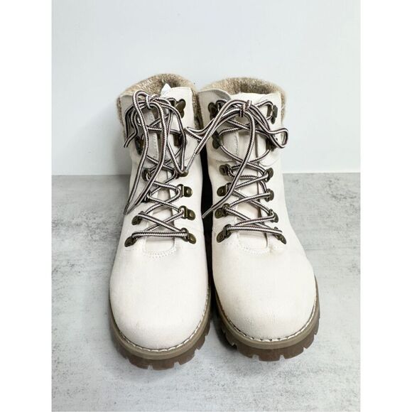 Cliffs by White Mountain Lace Up Boots Womens Size 8.5 Off White Knit Detail - Picture 3 of 6
